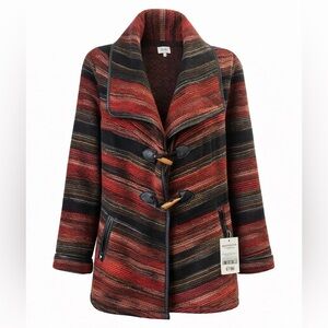 Jolt NWT Toggle Front Sweater Jacket Coatigan Red Black Striped Size L Nordstrom